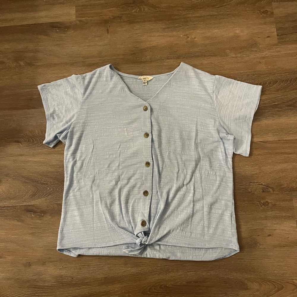 Light Blue Button-Down Women's Shirt With Tie-front